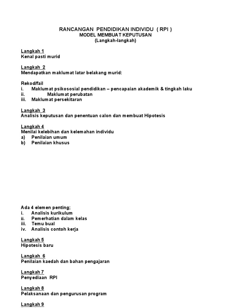 Rancangan Pendidikan Individu (RPI) | PDF