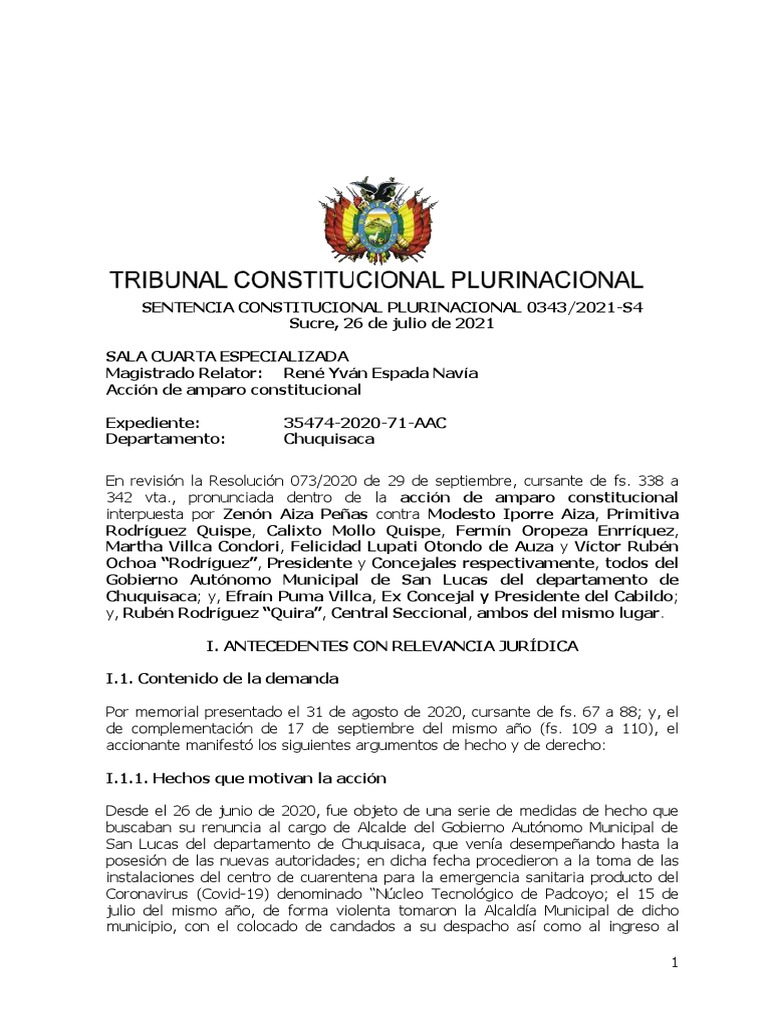 DÍA DEL TRABAJO, SENTENCIAS CONSTITUCIONALES PLURINACIONALES