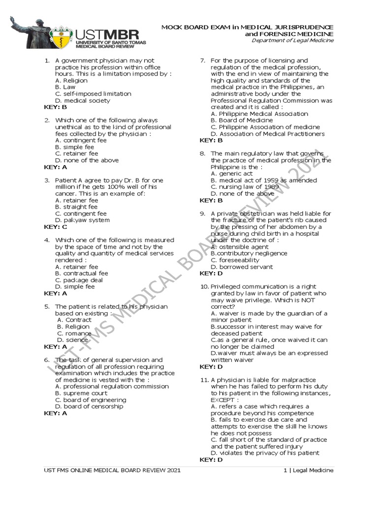 Mock Board Exam in Medical Jurisprudence and Forensic Medicine PDF