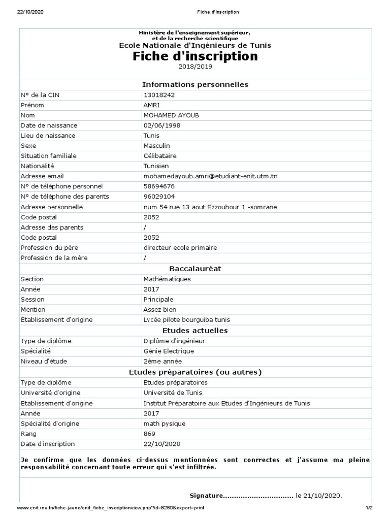 Page De Garde Cahier D hida Fiche D'inscription | PDF | Tunisie
