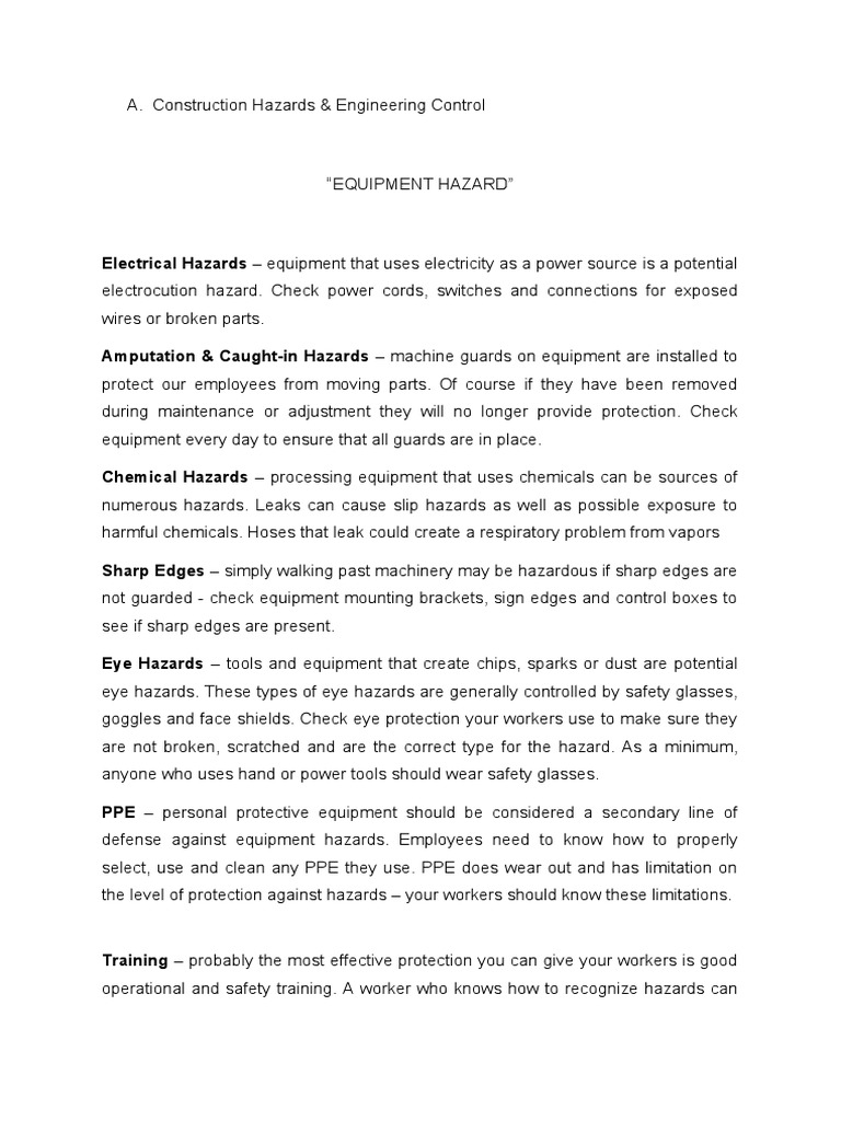 Construction Equipment Safety Hazards | PDF | Personal Protective ...