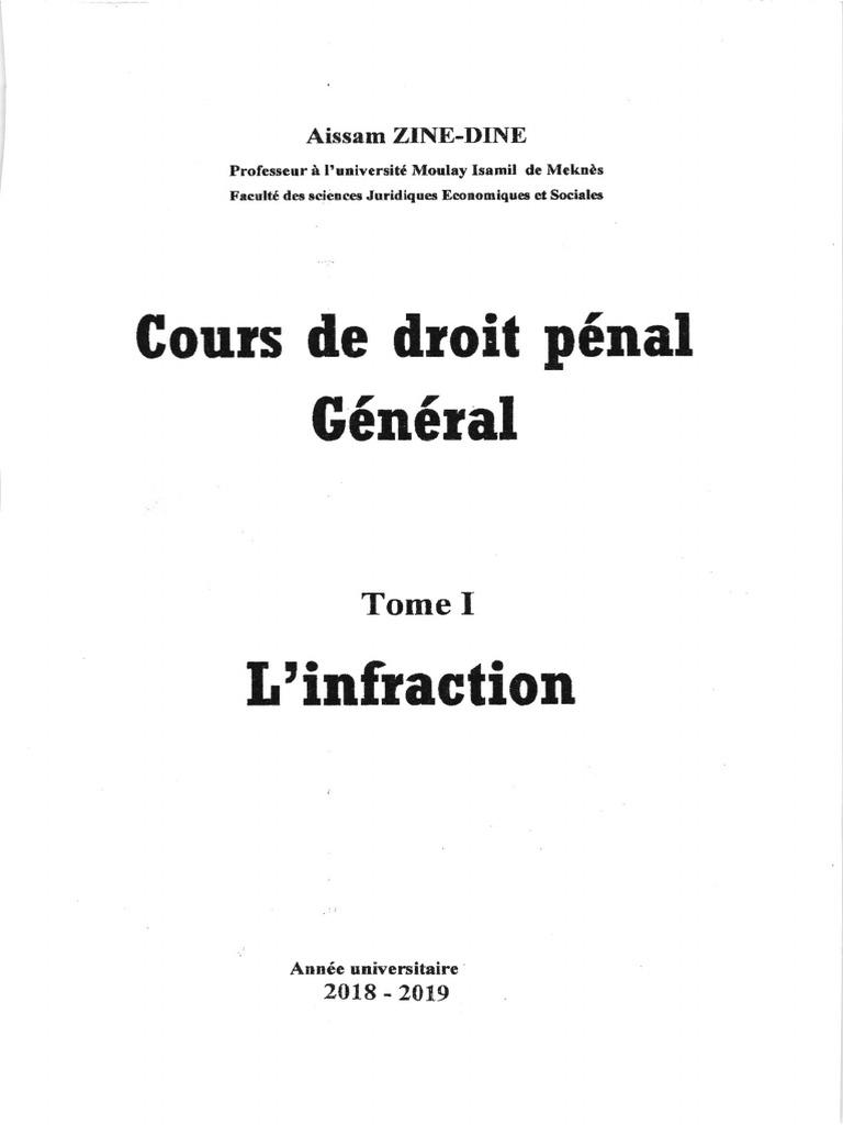 Droit Penal General Pr Aissam Zinedine Pdf Loi Criminelle Competence