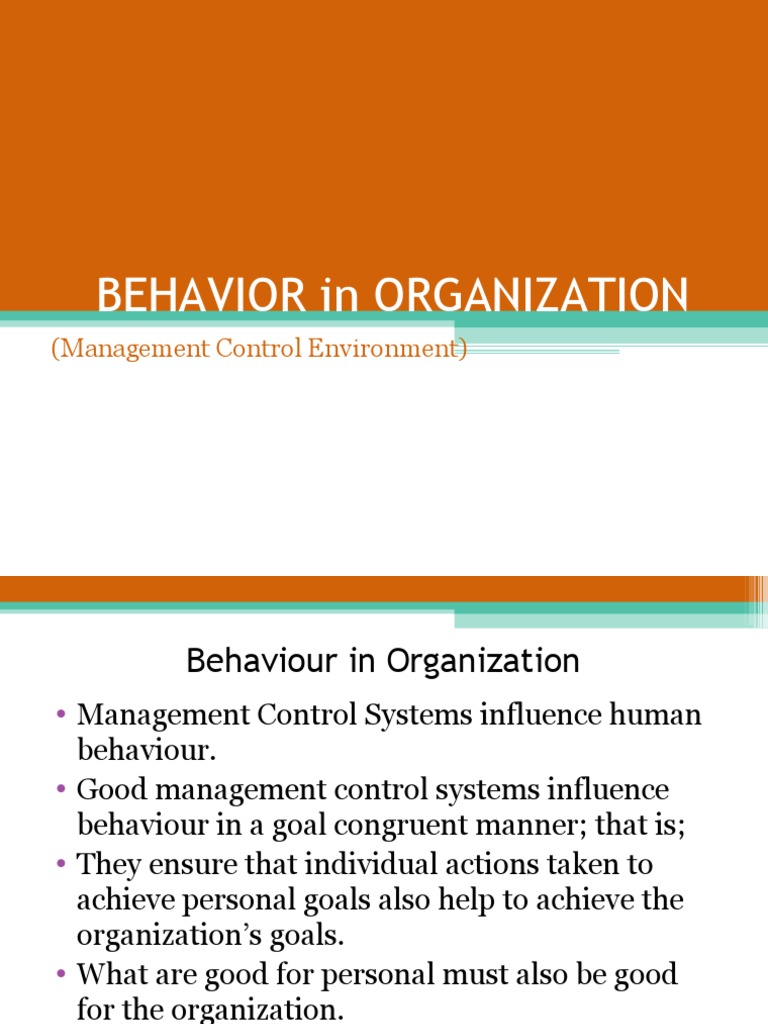 Behavior in Organization (Management Control Environment) PDF