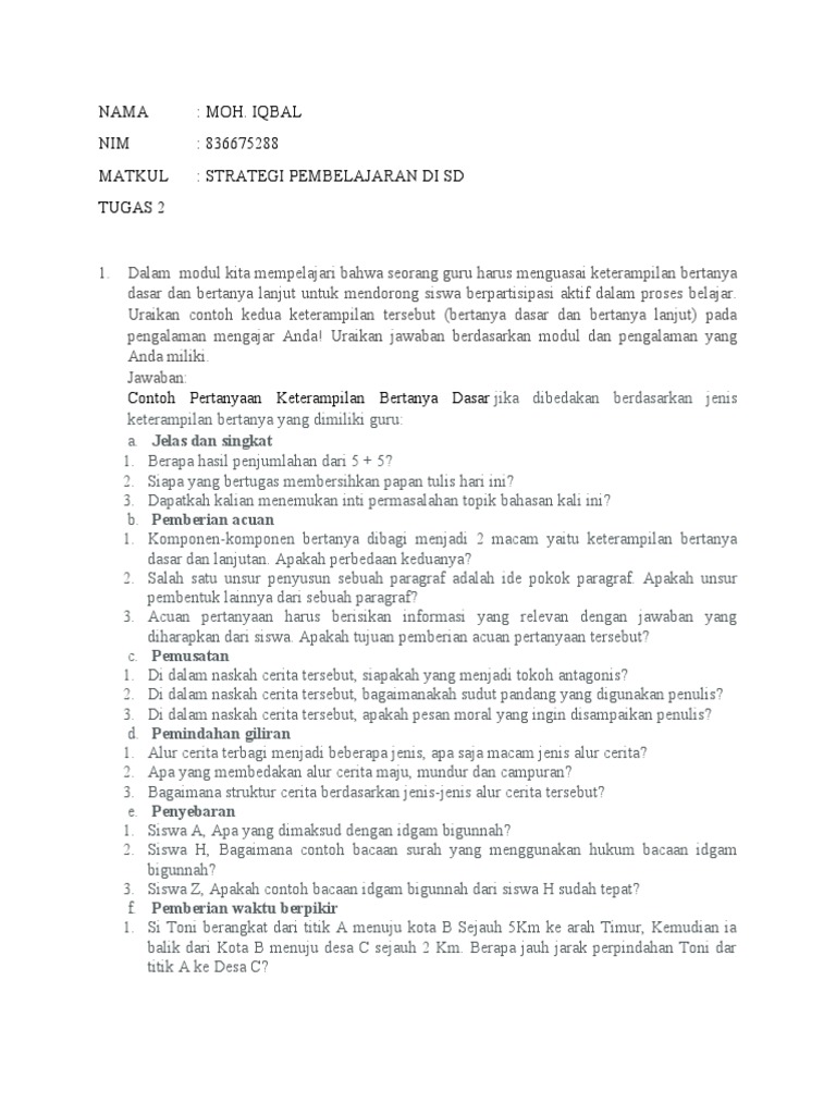 Tugas 2 Pdgk4105 Strategi Pembelajaran Di SD | PDF | Karier & Perkembangan