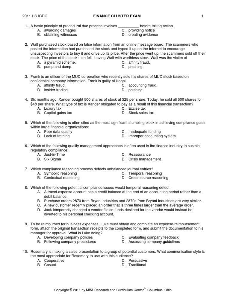 2011 Finance Exam PDF Stocks Regulatory Compliance