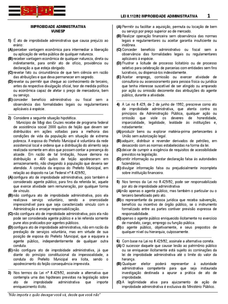 150 Exercícios de Improbidade Administrativa - TJ SP | PDF ...