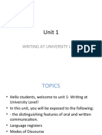 Unit 1: Writing at University Level