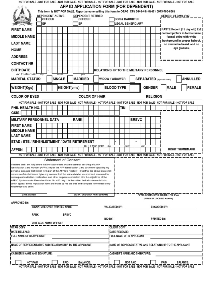 AFP Dependent ID Application Form | PDF | Government And Personhood ...