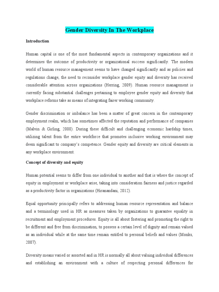 Gender Diversity in The Workplace | PDF | Diversity (Business) | Employment