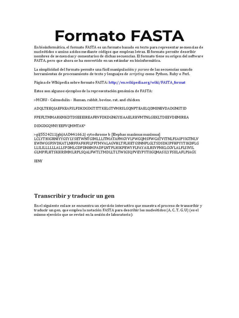 Que Es El Formato Fasta | PDF