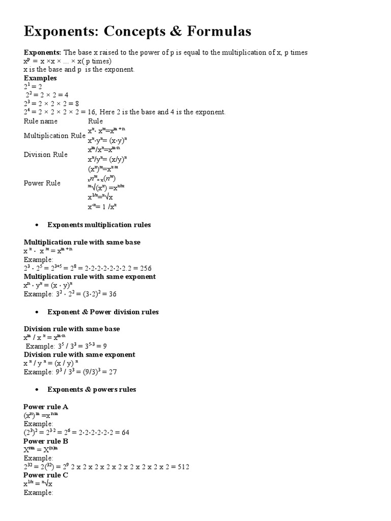 Exponent Rules and Examples Explained | PDF | Teaching Methods ...