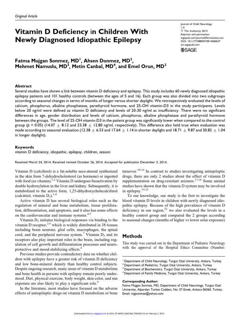 Vitamin D Deficiency in Children With Newly Diagnosed Idiopathic