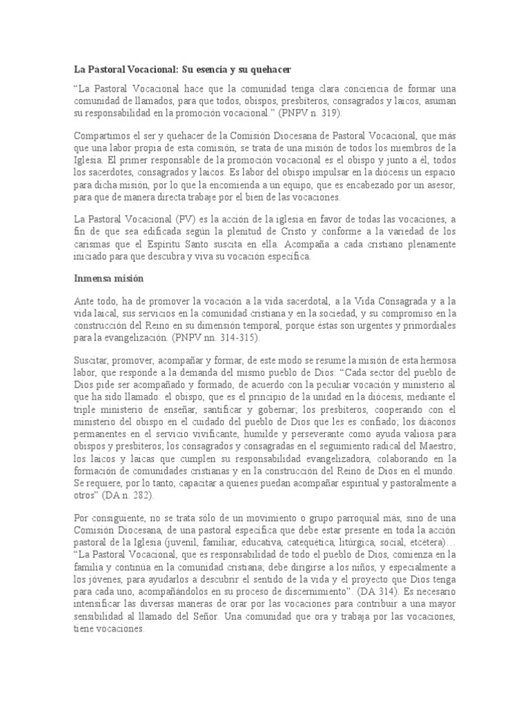 Esencia y quehacer de la Pastoral Vocacional | PDF | Amor | Iglesia ...