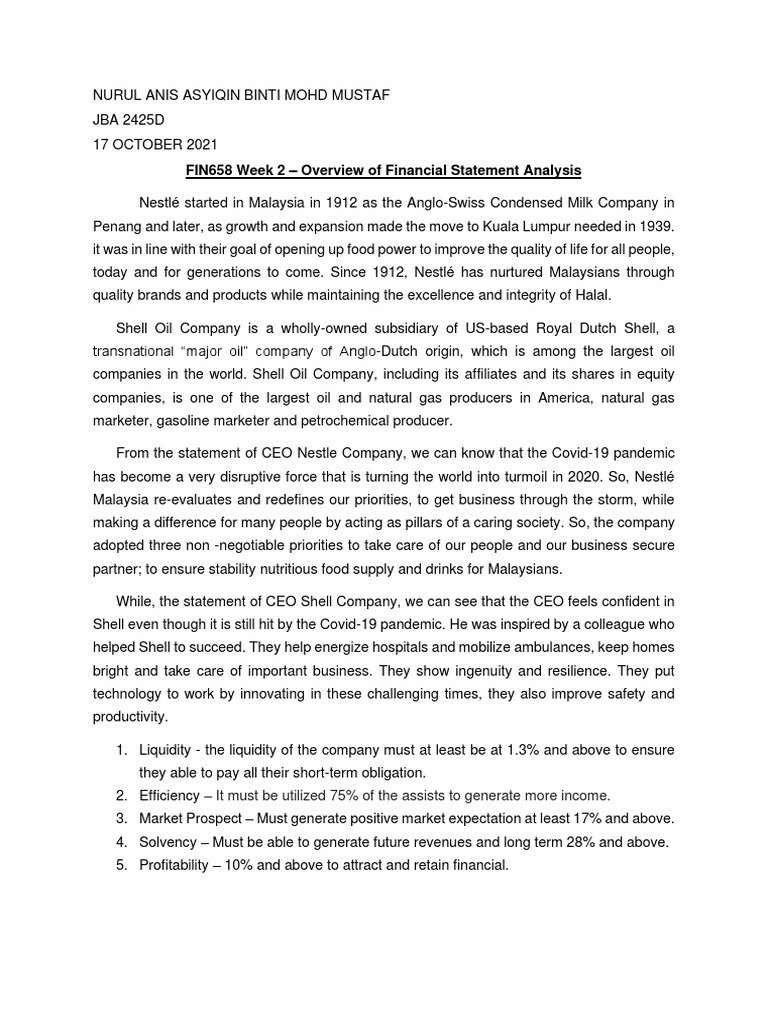 Financial Statement Analysis of Nestlé & Shell | PDF | Royal Dutch ...