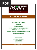The Mint Lunch Menu