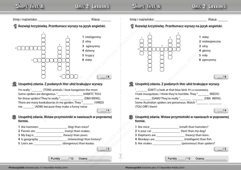 Short Tests Unit 2 Lesson 1 | PDF