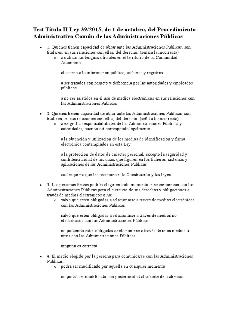 Test 1 Título II Ley 39 2015 PDF Privacidad de la información