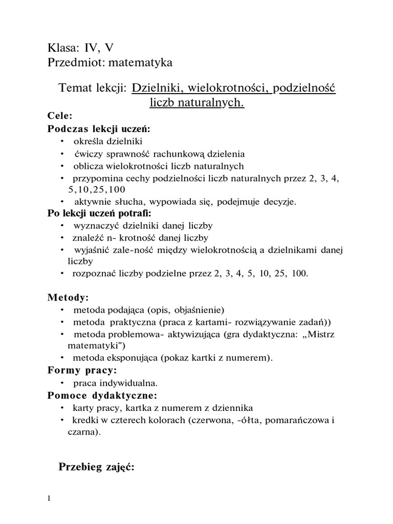 Cechy Podzielności Liczb Sprawdzian Klasa 4