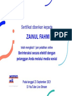 Sertifikat Berinteraksi Secara Efekttif Dengan Pelanggan Anda Melalui MedSos WomenWill ZAINUL FAHMI