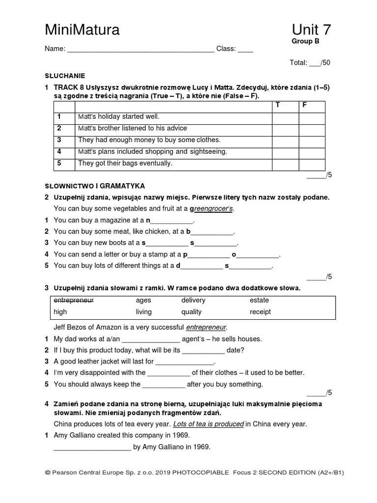 Mini Matura Unit 7 Focus 2 Odpowiedzi