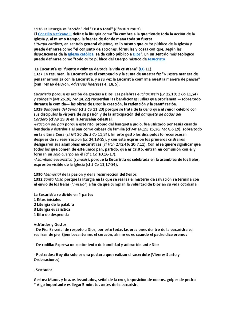 Liturgia Eucarística en la Misa Católica | PDF | eucaristía | Misa ...