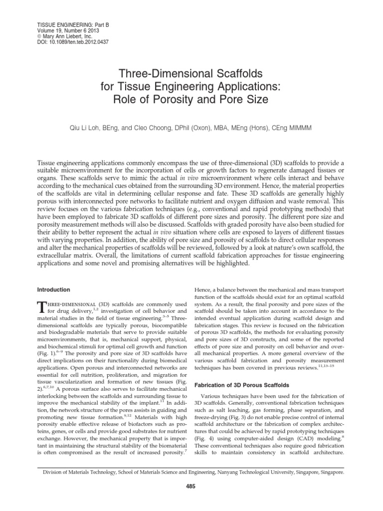 Porosity and Pore Size in 3D Scaffolds | PDF | Tissue Engineering ...