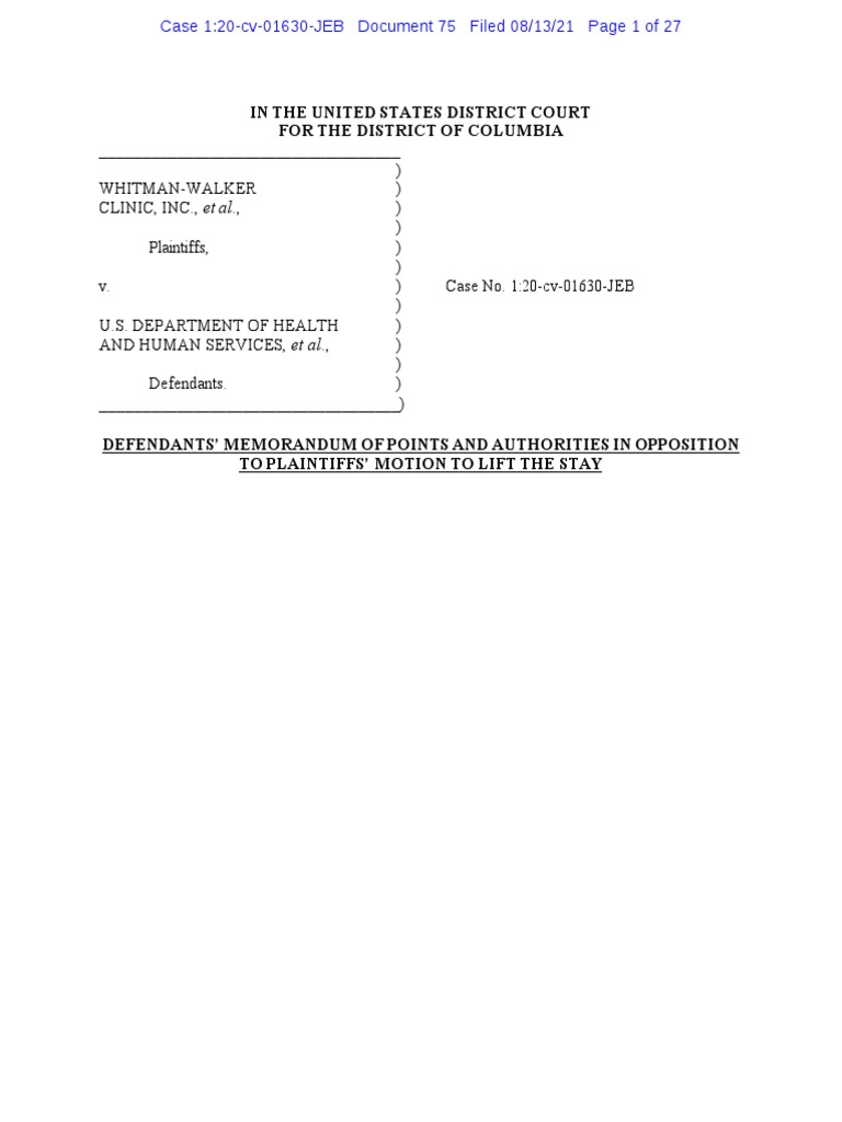 WhitmanWalker v. HHS PDF Lawsuit Burden Of Proof (Law)