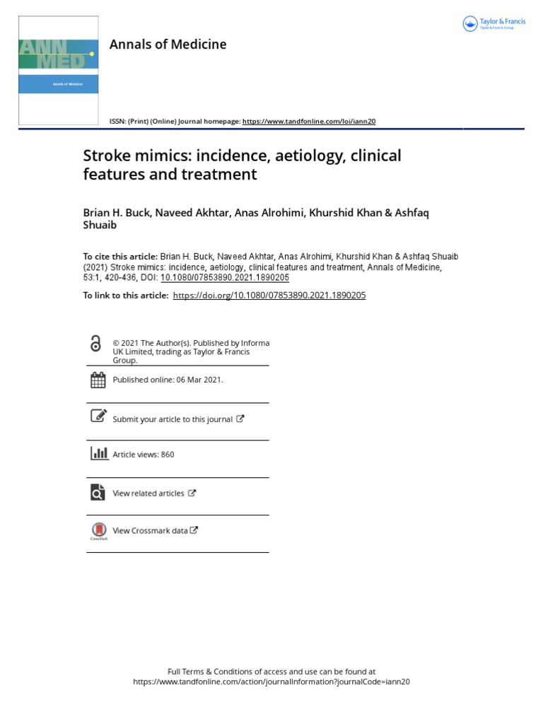 Stroke Mimics: Incidence, Aetiology, Clinical Features and Treatment ...