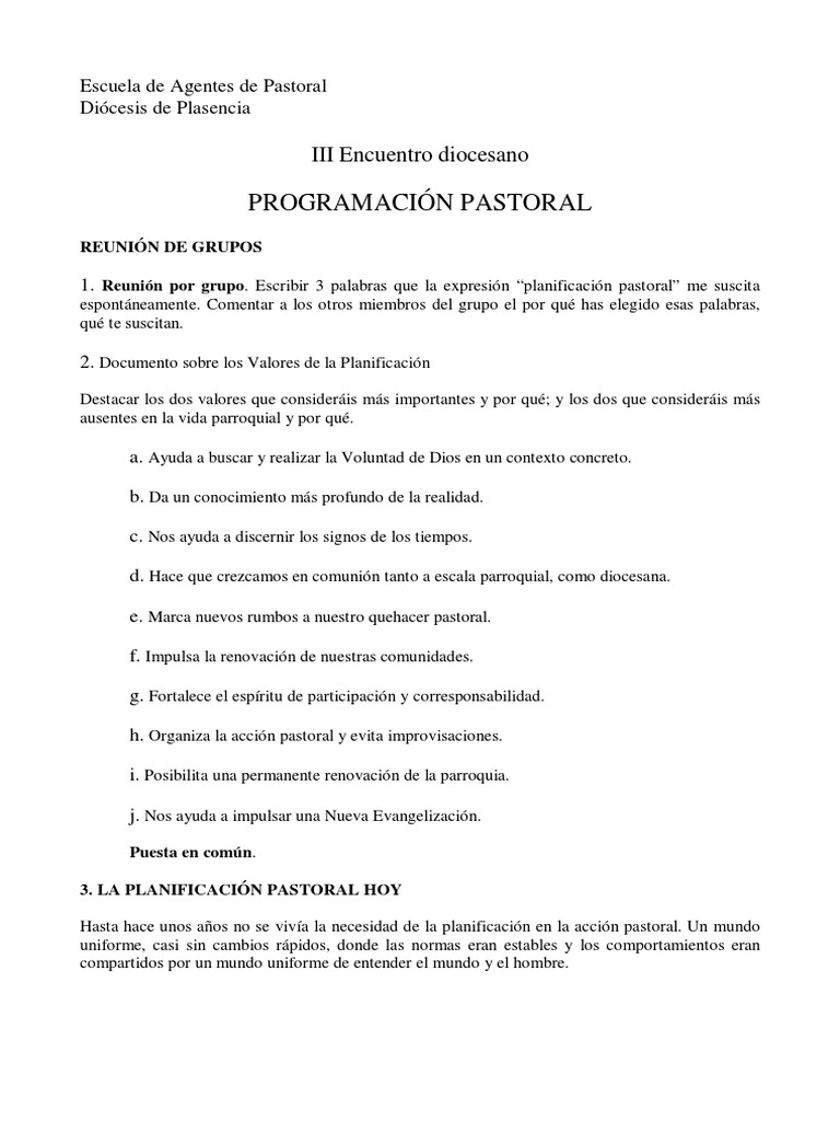 Escuela de Agentes de Pastoral - Programación Pastoral | PDF | Iglesia ...