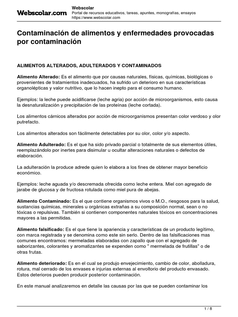 Contaminacion de Alimentos y Enfermedades Provocadas Por Contaminacion ...