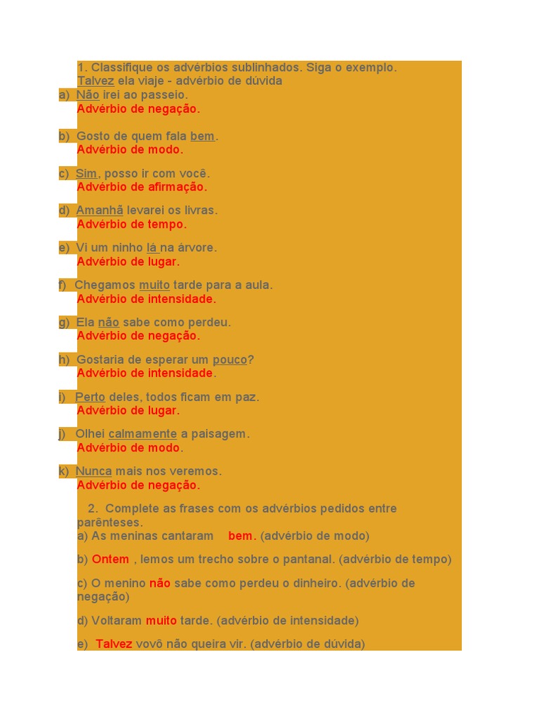 Gabarito Advérbios | PDF | Advérbio | Unidades semânticas, image size:768x1024