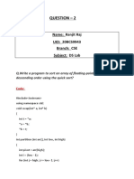 Question - 2: Name: Ranjit Raj UID: 20BCS9943 Branch: CSE Subject: DS Lab