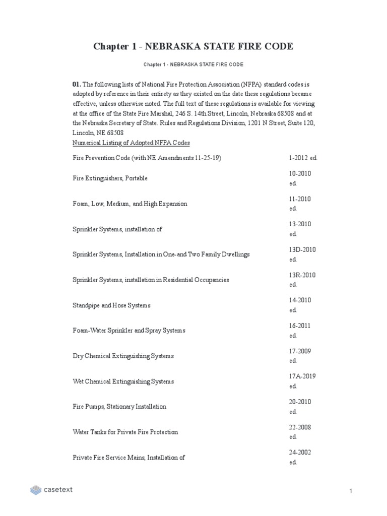 Chapter 1 - NEBRASKA STATE FIRE CODE | PDF | Fires | Fire Sprinkler System