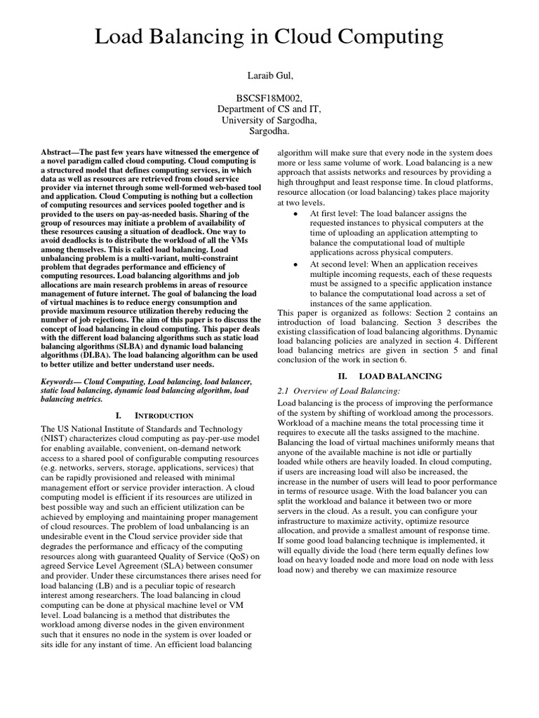 RESEARCH PAPER On Load Balancing | PDF | Load Balancing (Computing ...