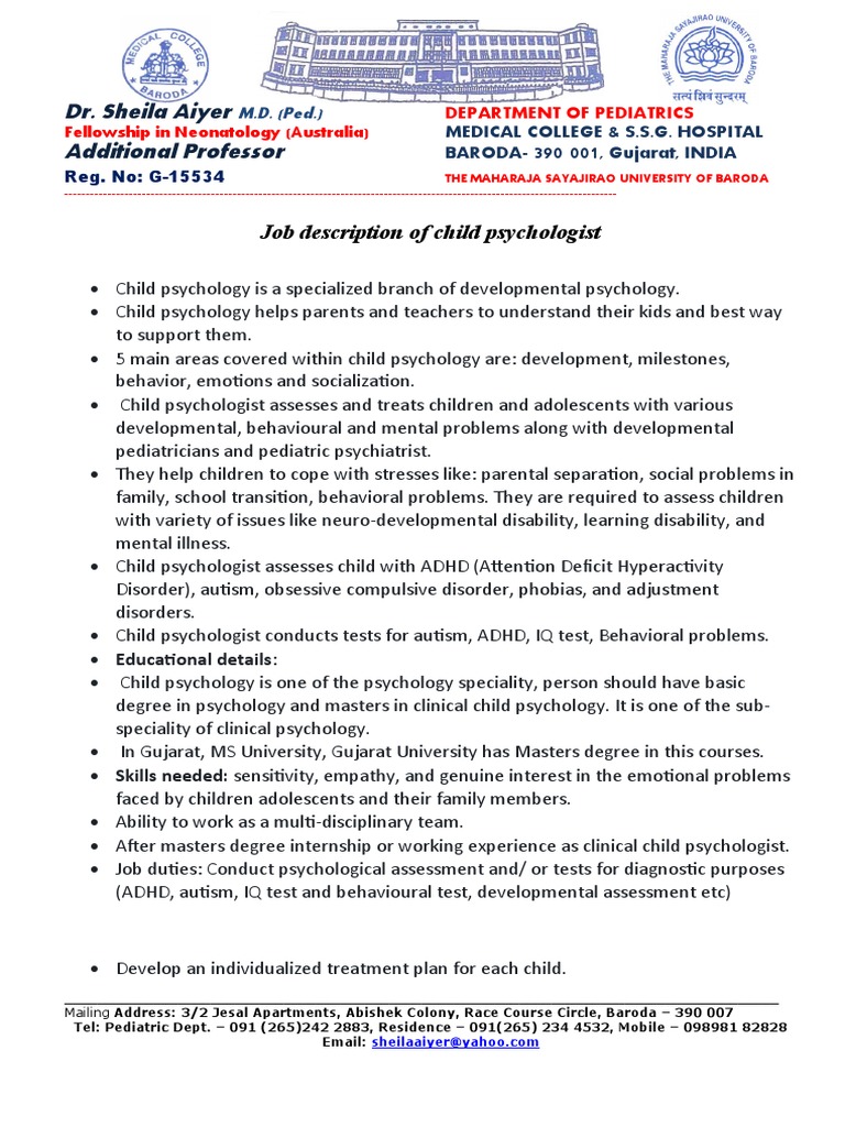 Child Psychologist PDF Psychology Attention Deficit Hyperactivity
