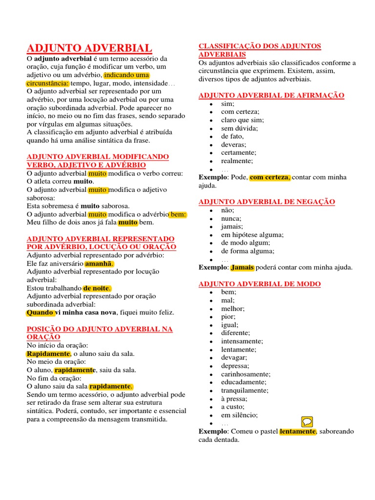 Classificação do Adjunto Adverbial | PDF | Advérbio | Mecânica da linguagem