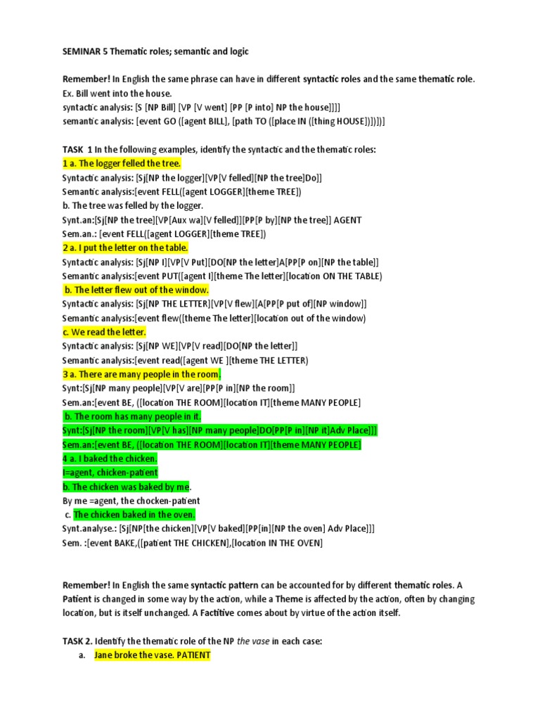 Thematic Roles and Semantic Analysis | PDF | Syntax | Phrase