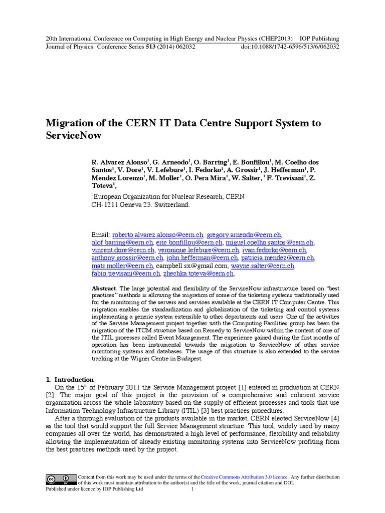 Migration of The Cern It Data Centre Support System To Servicenow PDF