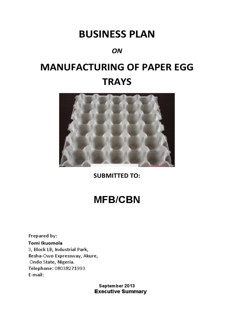 Manufacturing Opportunity A Business Plan for Establishing a Paper Egg