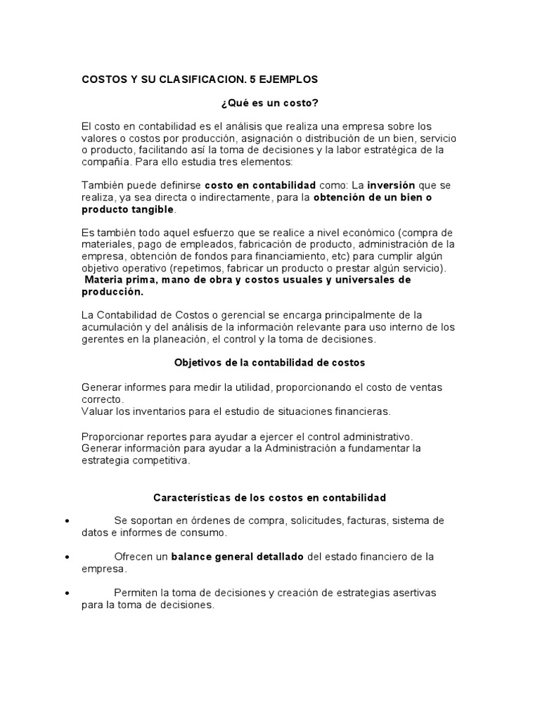 Clasificación de Costos en Contabilidad | PDF | Contabilidad | Costo