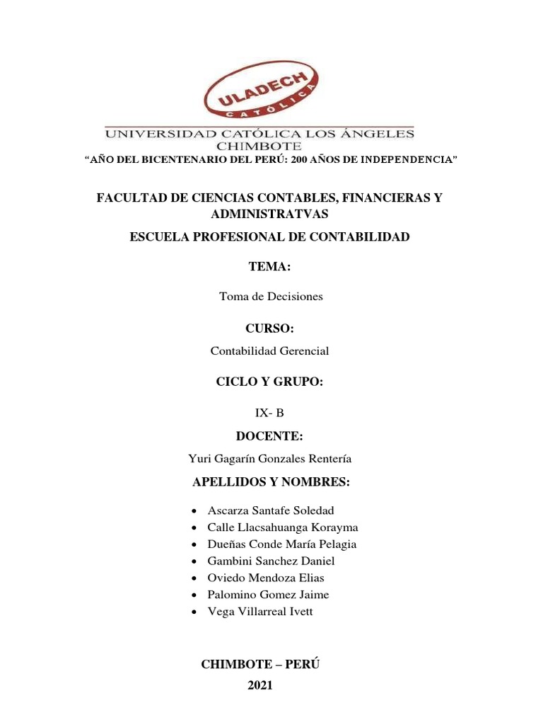 Toma de Decisiones en Contabilidad Gerencial | PDF | Toma de decisiones ...