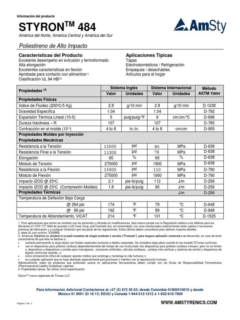 Ficha Técnica de Styron 484 | PDF | Tecnología