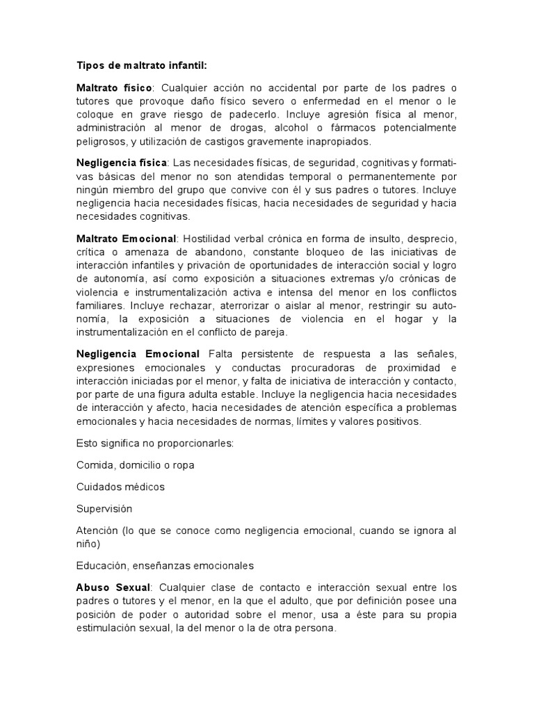 Tipos de Maltrato Infantil y Consecuencias | PDF | La violencia contra ...