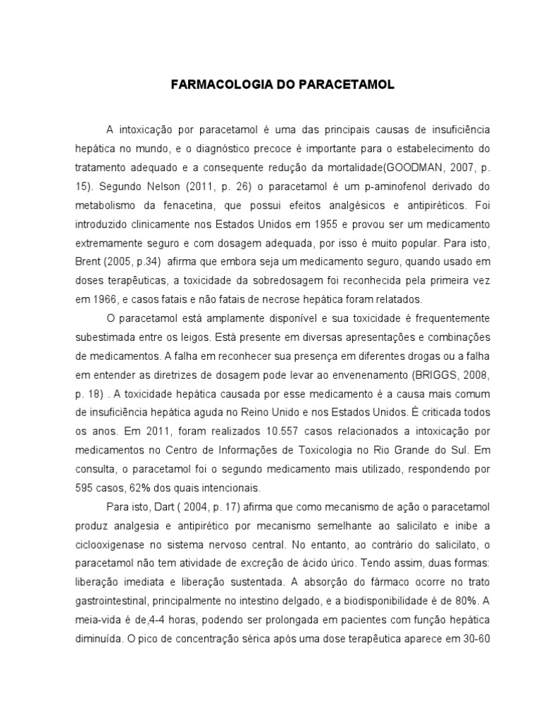 Farmacologia Do Paracetamol PDF Remédio Farmacologia
