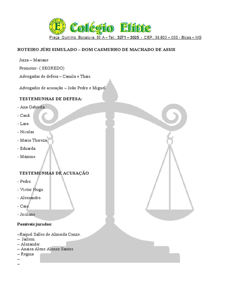 Roteiro Juri Simulado 1409 | PDF | Advogado | Adultério