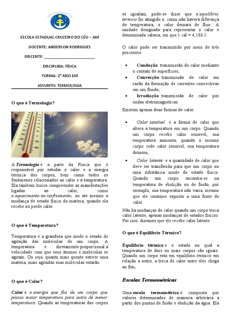 Introdução à Termologia e Temperatura | PDF | Temperatura | Calor