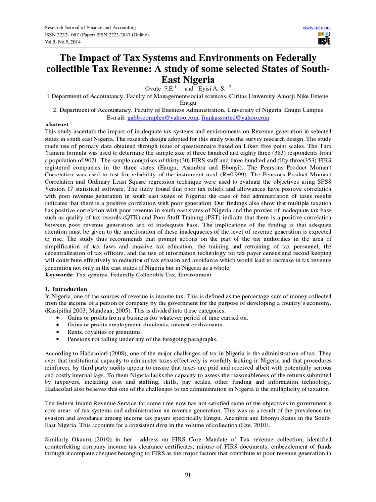 The Impact of Tax Systems and Environments On Federally Collectible Tax