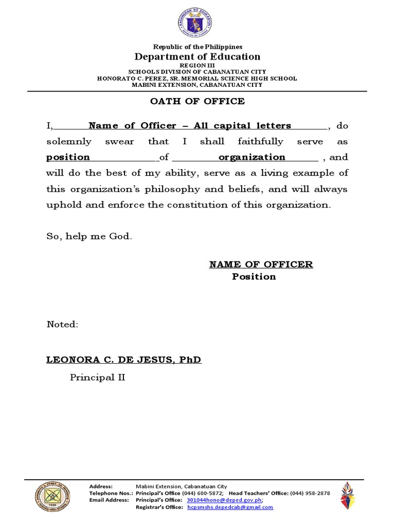 Oath of Office Template for Officers | PDF
