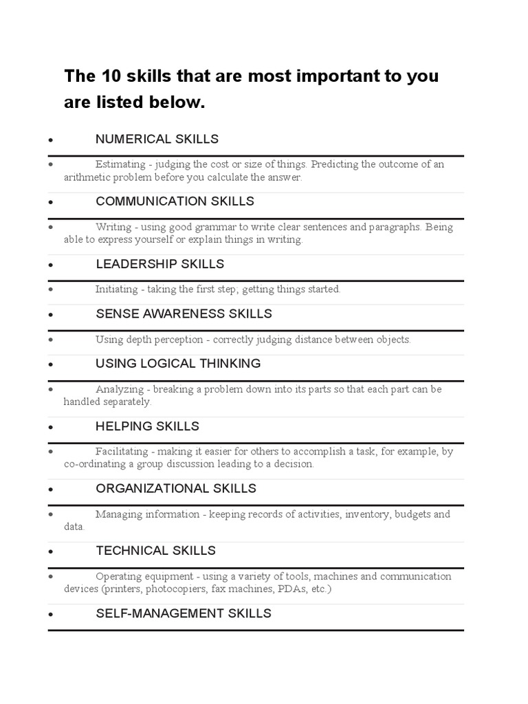 Ten Essential Key Skills Explained | PDF | Career & Growth