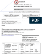 Teaching and Learning Plan College of Teacher Education: Cabagan Campus Centro, Cabagan, Isabela